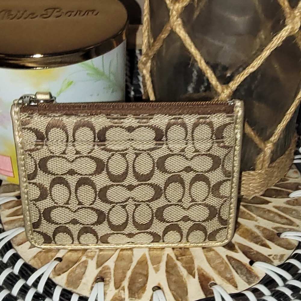 Authentic Coach coin/card/key holder Wristlet. Signature Canvas